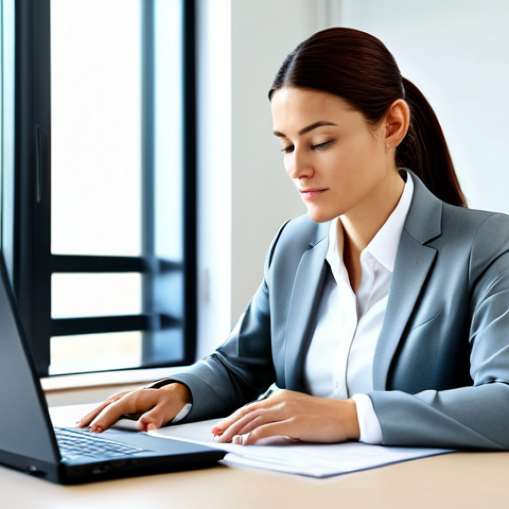Accounting Professional**

A fully clothed professional woman in a modest business suit sits at a clean desk in a bright, modern office. She is working on a laptop, with financial documents neatly arranged. The environment is professional and well-lit. Safe for work, appropriate content, perfect anatomy, natural proportions, high quality, professional.

**