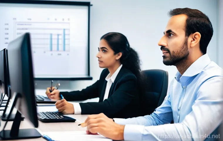 전산세무회계 자격증으로 경력 전환하기 - **Expert Computerised Tax Accountant:** A close-up, high-angle shot of a highly skilled and confiden...