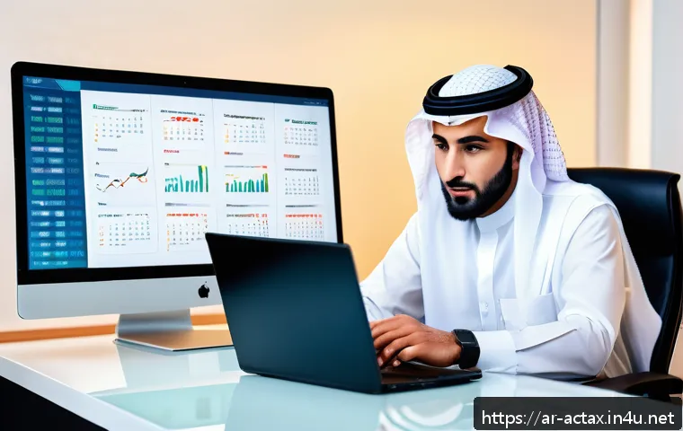 전산세무회계 자격증 필수 법령 - A modern Arab accountant in a traditional office setting, wearing professional business attire with ...