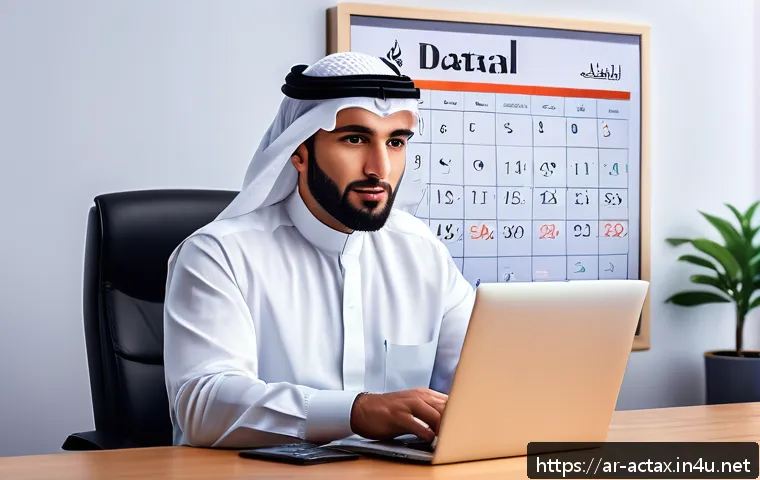 전산세무회계 시험 후기 블로그 운영법 - A professional Arabic accountant in a modern office setting, wearing formal business attire with mod...